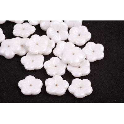 Apple Flower Beads 14x14mm White Alabaster Luster 02010 | Czech Glass