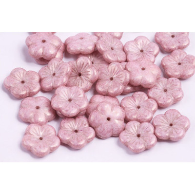 Apple Flower Beads 14x14mm White Alabaster Lila 02010/14494 | Czech