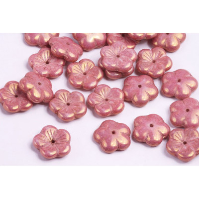 Apple Flower Beads 14x14mm Mauve Gold 02010/14469 | Czech Glass