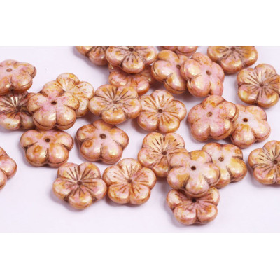 Apple Flower Beads 14x14mm Pink Travertin Red 02010/65491 | Glass