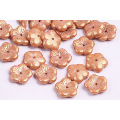 Apple Flower Beads 14x14mm White Alabaster Red Luster 02010/14495