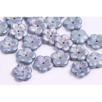Apple Flower Beads 14x14mm White Blue Luster 02010/14464