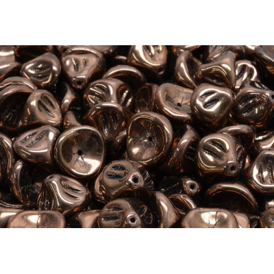 Daylily Flower Beads 10x8mm Jet Bronze Luster 23980 | Czech Glass