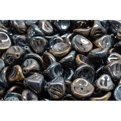 Daylily Flower Beads 10x8mm Black Combi Luster 23980/91502