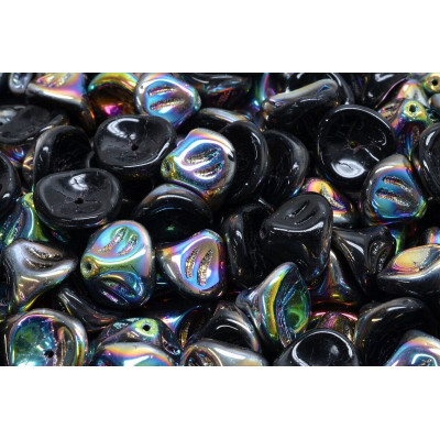 Daylily Flower Beads 10x8mm Jet Vitrail 23980/28101 | Czech Glass