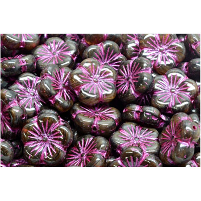 Cherry Flower Beads 14x14mm Brown Pink R0239-43807 | Czech Glass