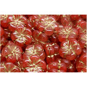 Red Cherry Flower Beads 14x14mm Gold R0932-54202 | Czech Glass