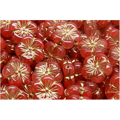 Red Cherry Flower Beads 14x14mm Gold R0932-54202 | Czech Glass