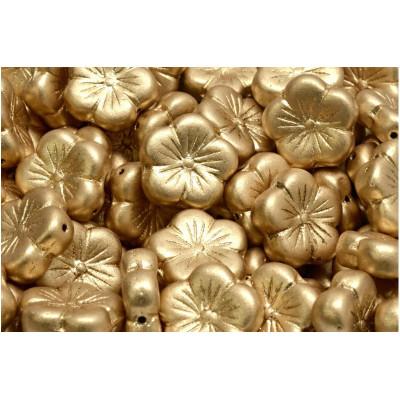 Cherry Flower Beads 14x14mm Crystal Gold Bronz 01710 | Czech Glass