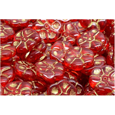 Primrose Beads 15x15mm Ruby Gold 90080-54302 | Czech Glass Flowers