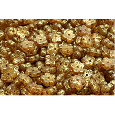 Cherry Flower Beads 8x8mm Crystal Gold Spotted 00030-65322 | Rutkovsky