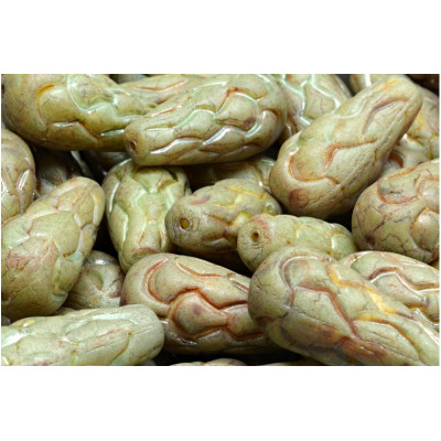 Pinecone Beads Beads 25x12 N. 20 WHITE ALABASTER MAT PICASSO GREEN