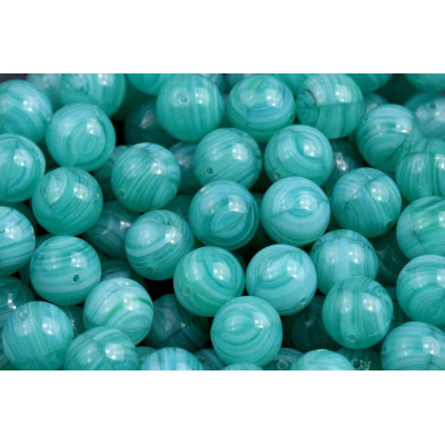 Round Beads 8mm Teal Marble 1412 | Czech Glass Beads Rutkovsky