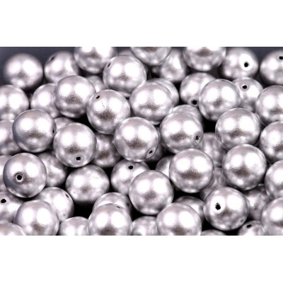 Czech Glass Round Beads 8mm White Alabaster Silver 02010/01700