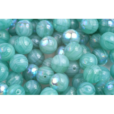 Aqua Green Marbled Round Beads 8mm Rutkovsky | Glass Beads
