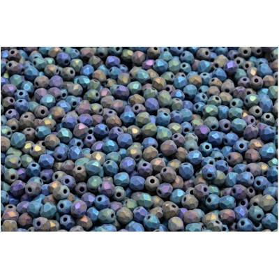 Fire Polished Beads 3mm Jet White Iris Mat 23980 | Rutkovsky