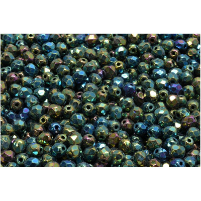 Fire Polished Beads 4mm Jet Green Iris 23980/21455 | Czech Glass