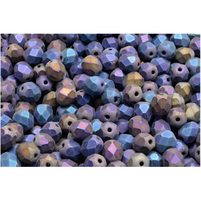 Fire Polished Beads 6mm Jet White Iris Mat 23980 | Rutkovsky