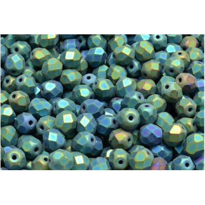 Fire Polished Beads 6mm Jet Green Iris Matte 21455 | Czech Beads
