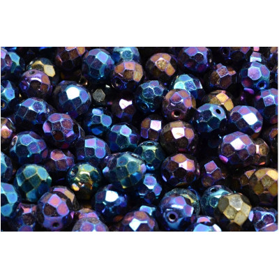 Fire Polished Beads 8mm Jet White Iris 23980/21405 | Rutkovsky