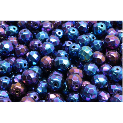 Fire Polished Beads 8mm Jet Blue Iris 23980/21435 | Czech Glass