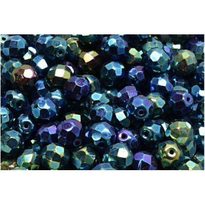 Fire Polished Beads 8mm Jet Green Iris 23980/21455 | Czech Glass