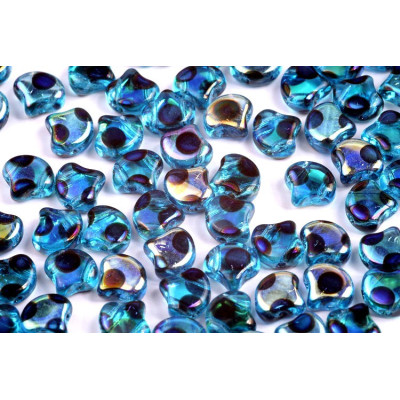 Matubo Ginko Beads - Aquamarine AB Azuro Dot - 2-Hole Czech Glass