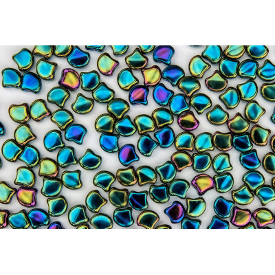 Matubo Ginko Beads Jet Green Iris 7.5mm - Czech Glass Two-Hole