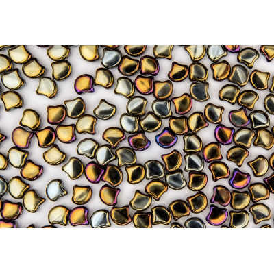 Matubo Ginko Beads 7.5mm Jet Brown Iris - Two-Hole Czech Glass