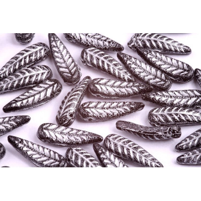 Bird Feather Beads N. 2 Black Opaque,Silver Painted