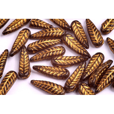 Bird Feather Beads N. 9 Black Opaque,Gold Painted