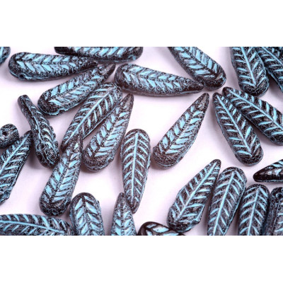 Bird Feather Beads N. 11 JET/Light Blue Painted