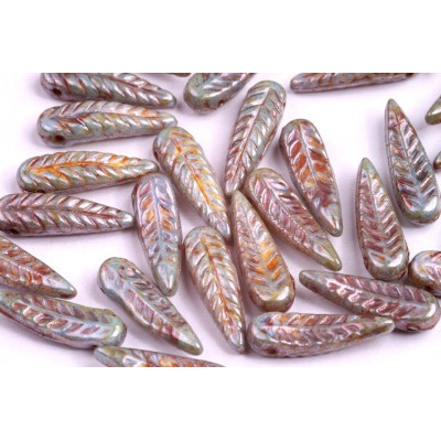 Bird Feather Beads N. 23 WHITE ALABASTER PICASSO BLUE