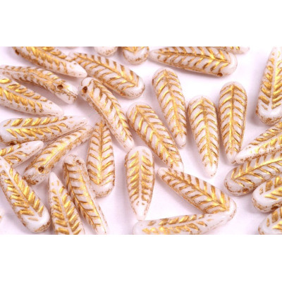 Bird Feather Beads N. 24 WHITE ALABASTER/GOLD