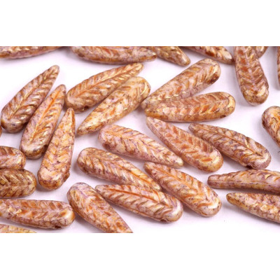 Bird Feather Beads N. 26 WHITE ALABASTER WHITE BRONZE FUSION