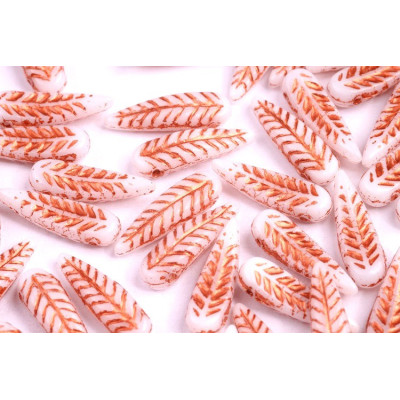 Bird Feather Beads N. 33 WHITE ALABASTER/COPPER