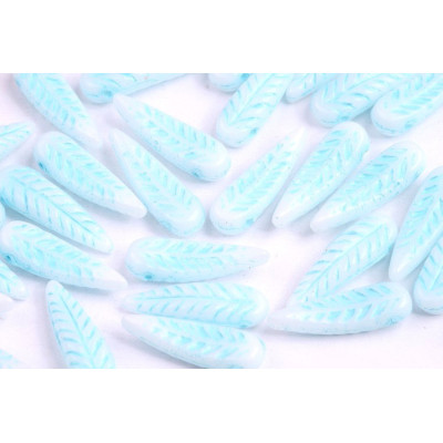 Bird Feather Beads N. 38 Alabaster Opal Light Blue Painted
