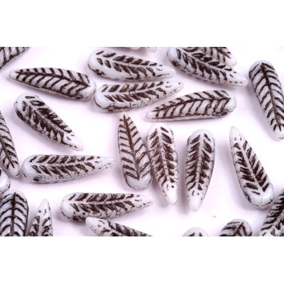 Bird Feather Beads N. 39 Alabaster Opal/black