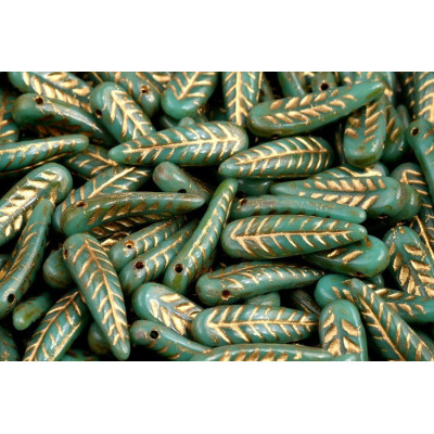 Bird Feather Beads N. 68 TURQUOISE GREEN OPAQUE TRAVERTIN/GOLD