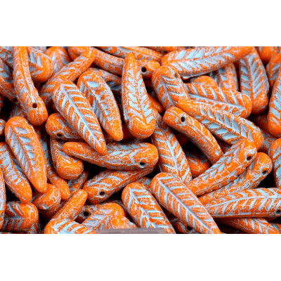 Bird Feather Beads N. 70 Opaque Bright Orange/Light Blue Painted