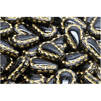 Lacy Tear Beads N. 3442 Black Opaque,Gold Painted