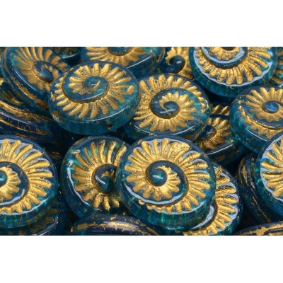 Fossil Shell Beads 18x18mm Teal Gold 60030-54302 | Rutkovsky Glass