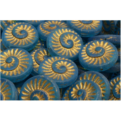 Fossil Shell Beads 18x18mm Aquamarine Gold 60030 | Rutkovsky