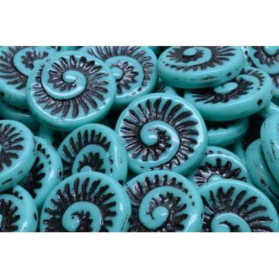 Fossil Shell Beads 18x18mm Turquoise Black 63130-46449 | Rutkovsky