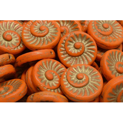 Fossil Shell Beads 18x18mm Orange Opaque Gold 93120-54302 | Rutkovsky
