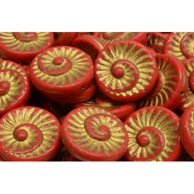 Fossil Shell Beads 18x18mm Red Gold 93180-54302 | Rutkovsky Glass