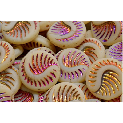 Fossil Coin Beads 19x19mm Beige Iridescent 29503 | Rutkovsky Glass