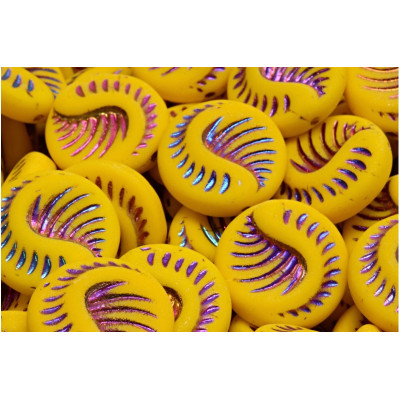 Fossil Coin Beads 19x19mm Yellow Iris 93110-29503-84100 | Czech Glass