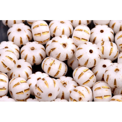 Pumpkin Beads 8x11mm White Alabaster Gold 02010/54302 | Czech Glass