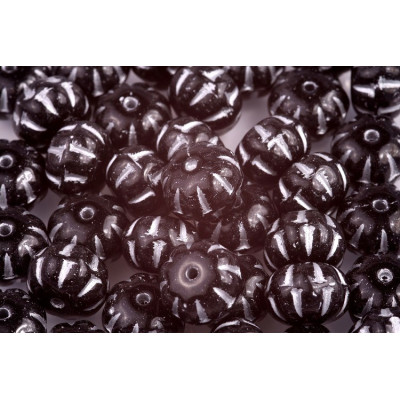 Pumpkin Beads 8x11mm Black Opaque Silver 23980/54301 | Glass Beads